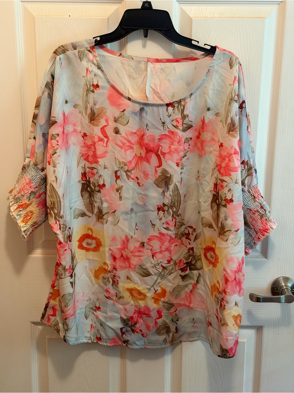 Women's Floral Scoop Neck Blouse in Pink and Yellow